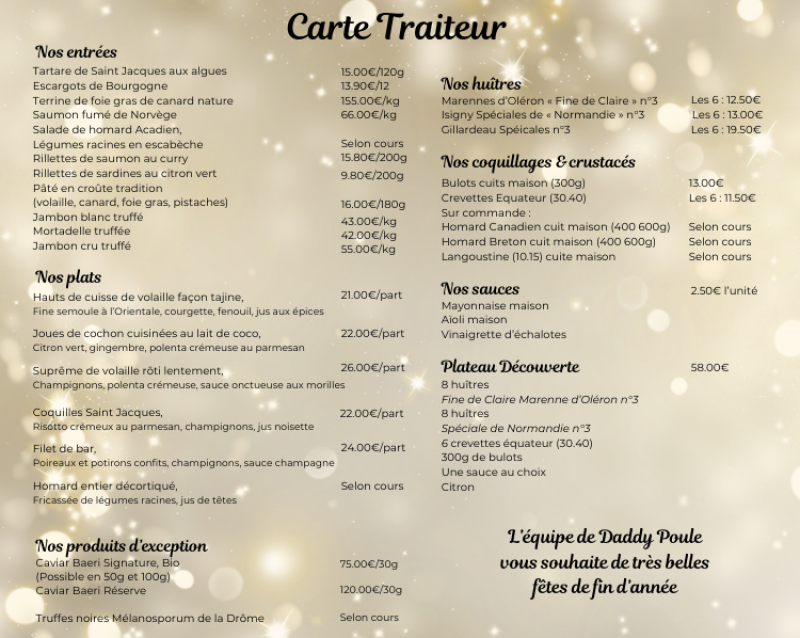Vente a emporter... retrouvez tous nos produits de fêtes!