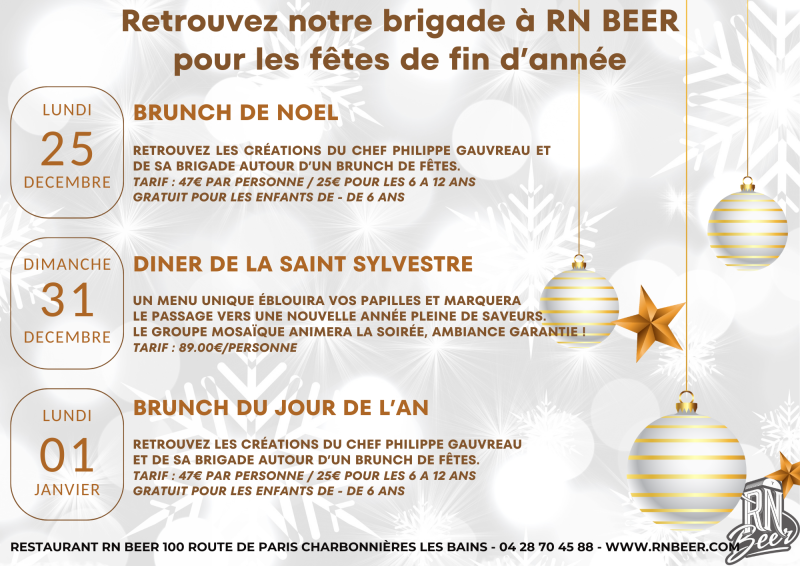 Rejoignez-nous au restaurant RN BEER pour les festivités de fin d'année à Charbonnières Les Bains